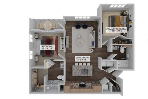 Floor plan for 2 beds, 2 baths, 1193 sqft